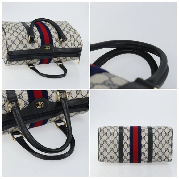GUCCI GG Supreme Sherry Line Boston Bag PVC Navy Gold Red 40 3842 Auth BA5638 - Picture 15 of 16